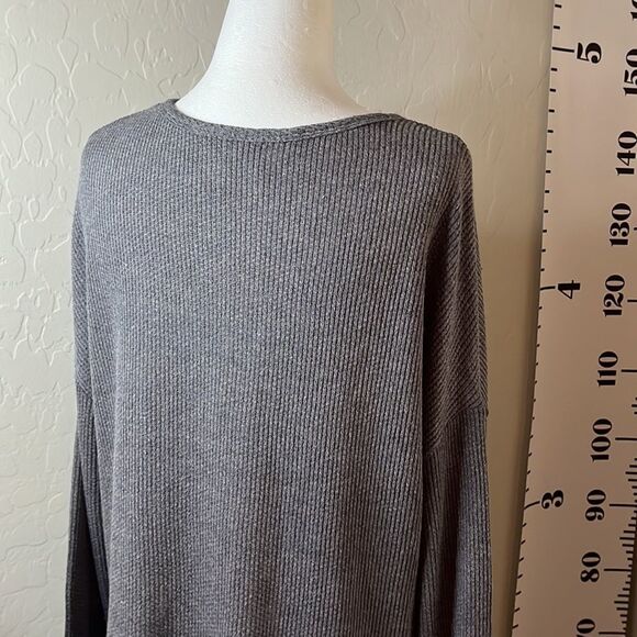 𝅺mudd gray long sleeve button front V-neck ribbed ties at waist oversized SZ M - Picture 6 of 12
